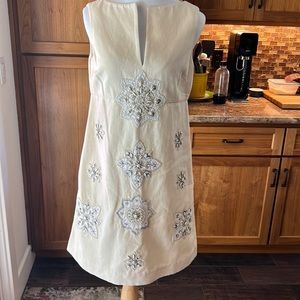 Tory Burch A-line dress in gorgeous crème with jeweled embellishments